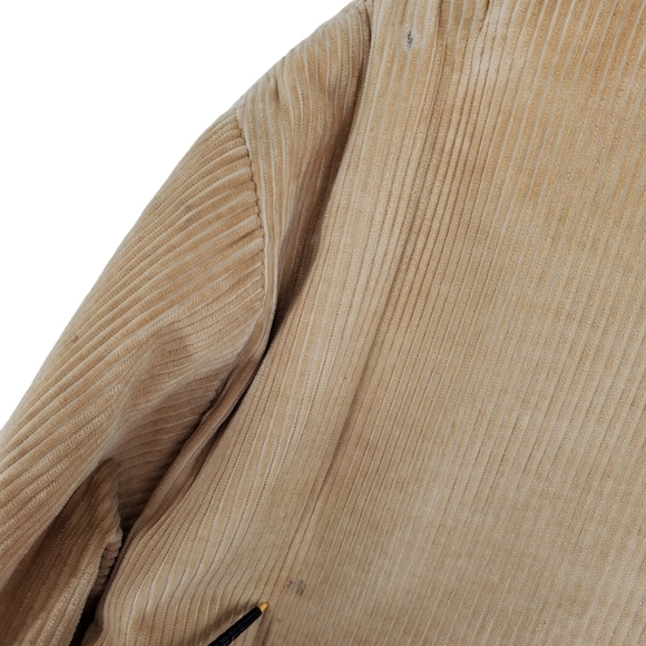 Vtg Jacket Coat Mens 44 Tan Corduroy Faux Fur Lined Zip Up Quilted Sleeves - Picture 5 of 16